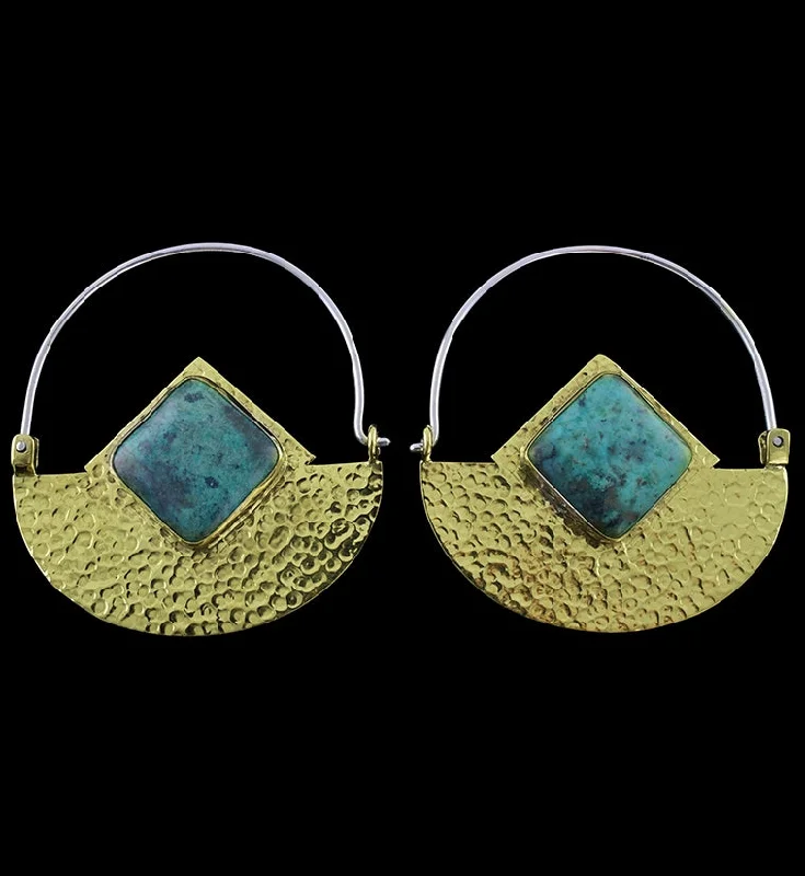 14G Acicular Chrysocolla Stone Brass Hangers