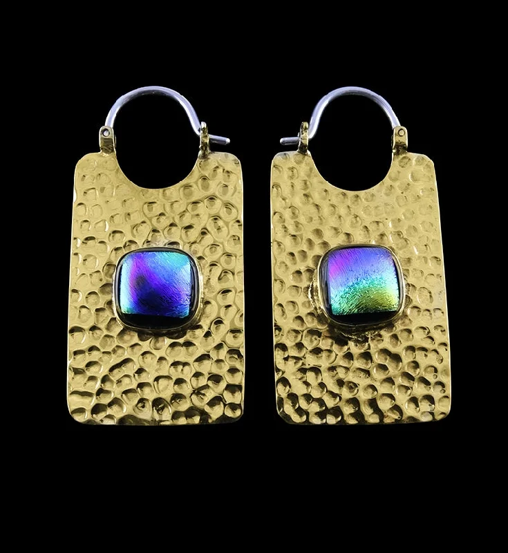 14G Lateral Dichroic Glass Brass Hangers - Earrings