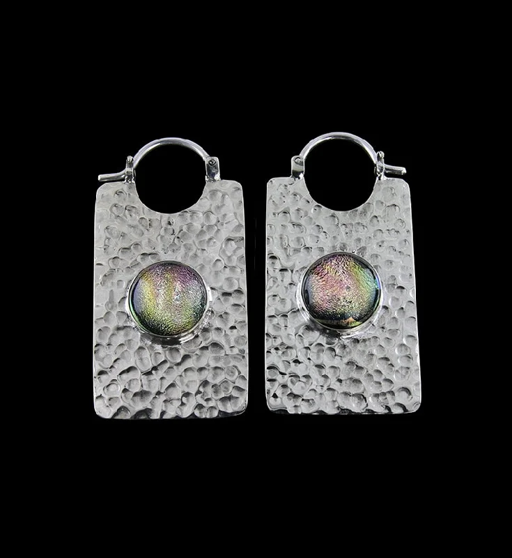 14G Lateral Dichroic Glass White Brass Hangers - Earrings