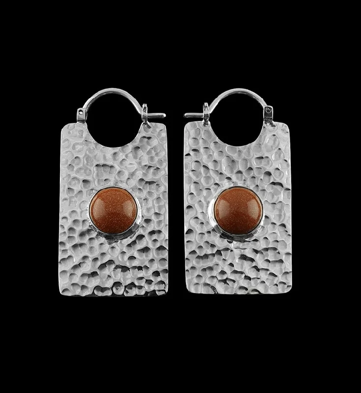 14G Lateral Goldstone Glass White Brass Hangers - Earrings