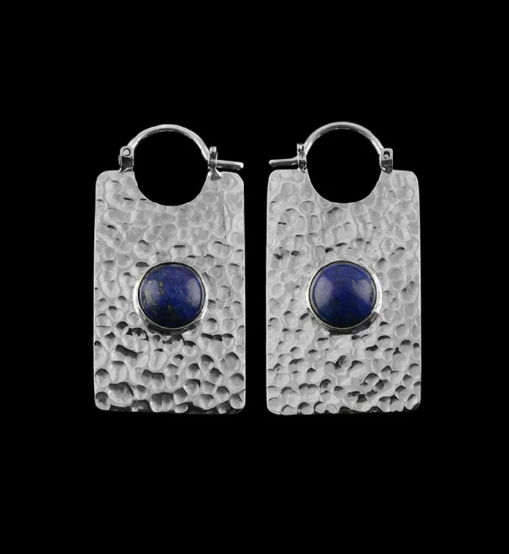 14G Lateral Lapis Lazuli Stone White Brass Hangers - Earrings