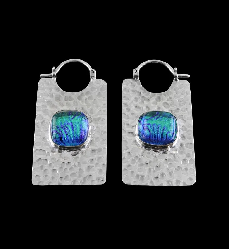 14G Lateral Pacific Green Dichroic White Brass Hangers - Earrings