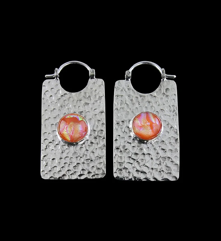 14G Lateral Sunset Dichroic Glass White Brass Hangers - Earrings