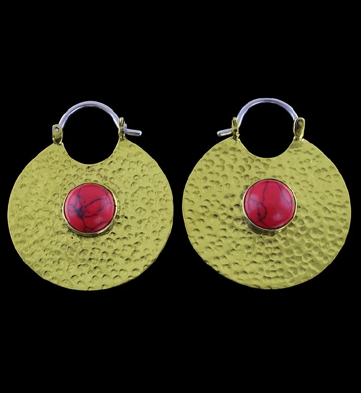 14G Mini Disk Red Howlite Brass Hangers