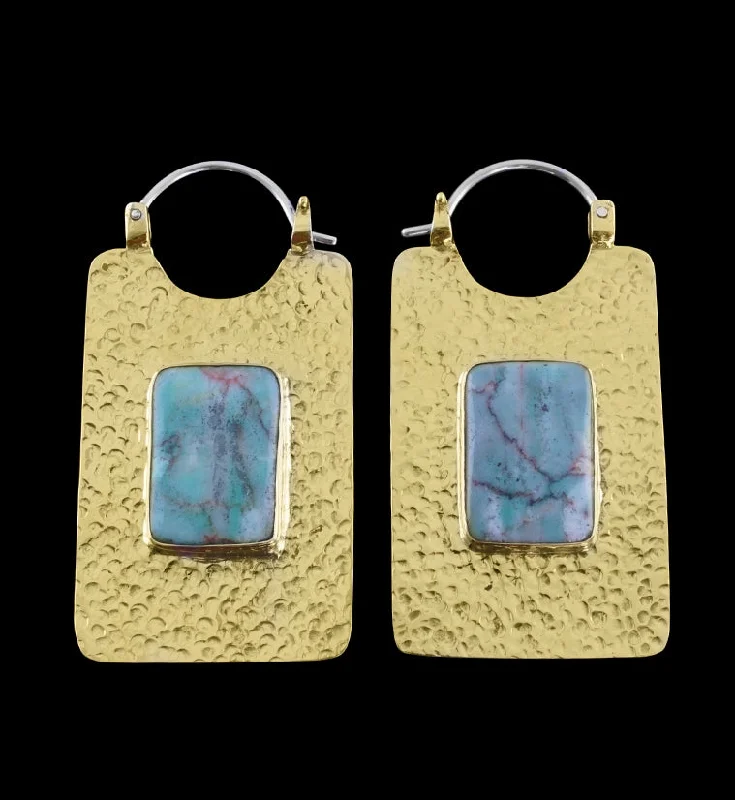 14G Obverse Chrysocolla Stone Brass Hangers - Earrings