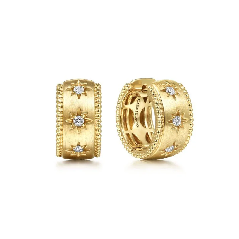 14K Brushed Yellow Gold Bujukan Starset Diamond Huggie Earrings