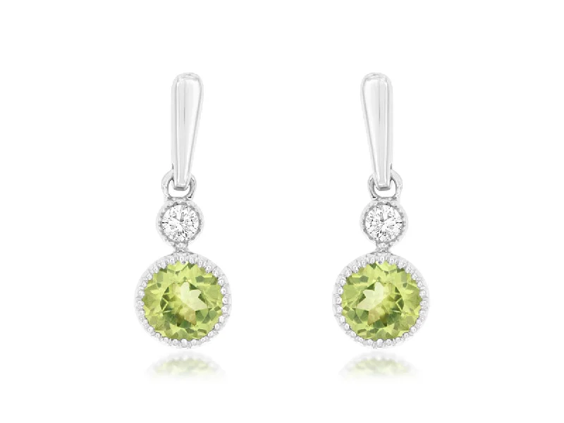 14K White Gold Peridot and Diamond Drop Earrings