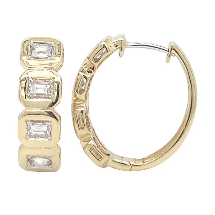 14k Yellow Gold Bezel Set Diamond Huggie Earrings