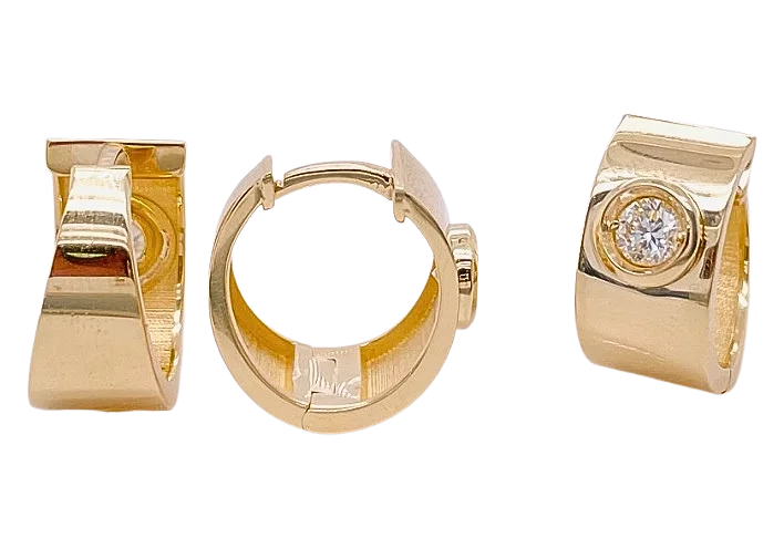 14K Yellow Gold Bezel Set Diamond Huggie Earrings