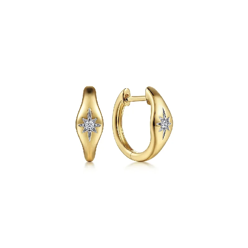 14K Yellow Gold Diamond Huggie Earrings