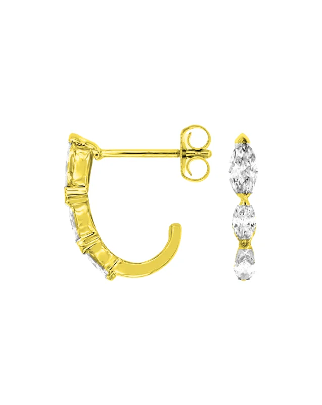 14K Yellow Gold Marquise Diamond Huggie Earrings