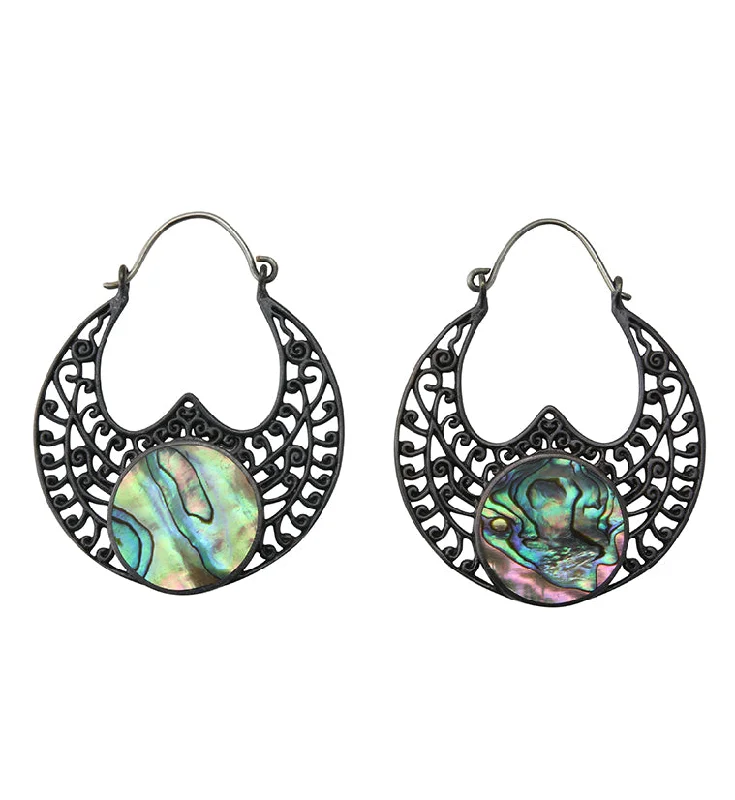 18G Abalone Ornament Black Brass Earrings