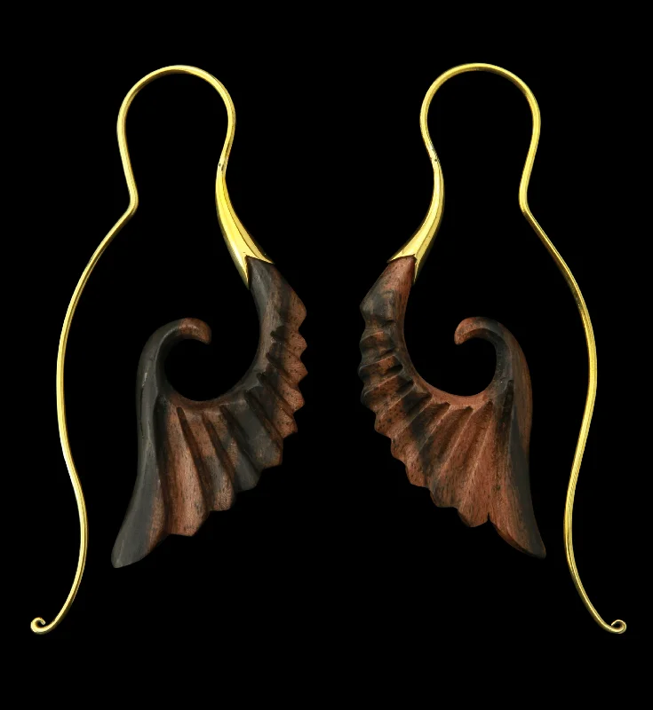 18G Cherub Wing Brass Areng Wood Hangers / Earrings