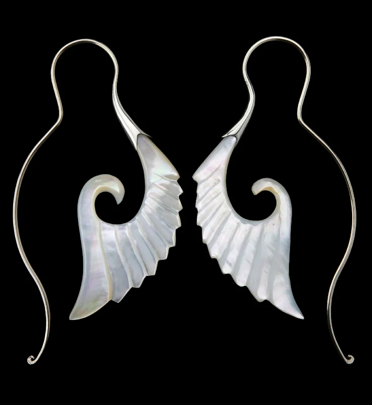 18G Cherub Wing White Brass MOP Hangers / Earrings