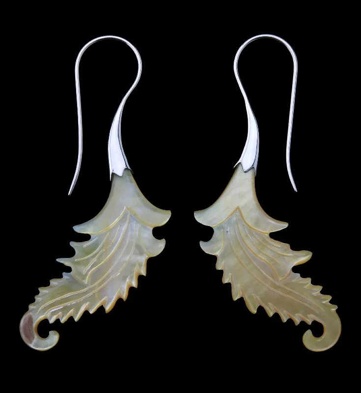 18G Feather White Brass MOP Hangers / Earrings