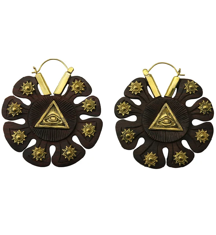 18G Illuminati Gold Engraved Wooden Hangers / Earrings