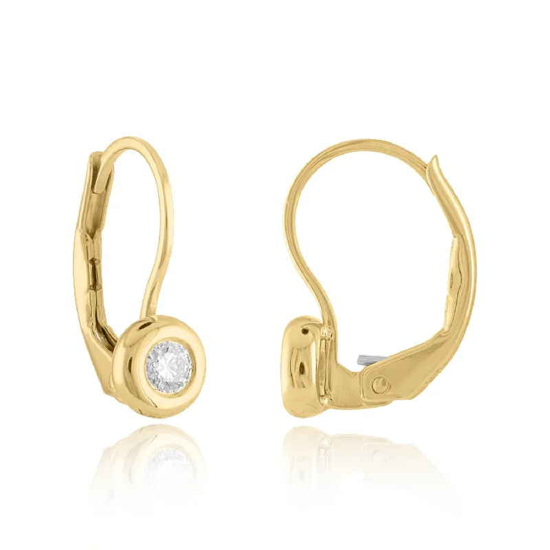 18K Yellow Gold Signature Bezel Leverback Earrings