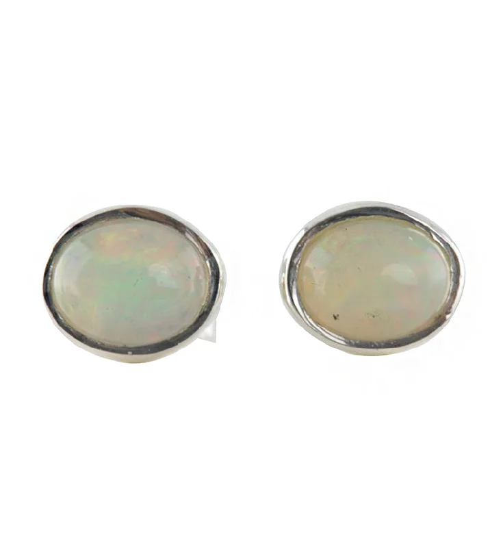 Ethiopian Opal Stone Bezel Set Sterling Silver Earrings