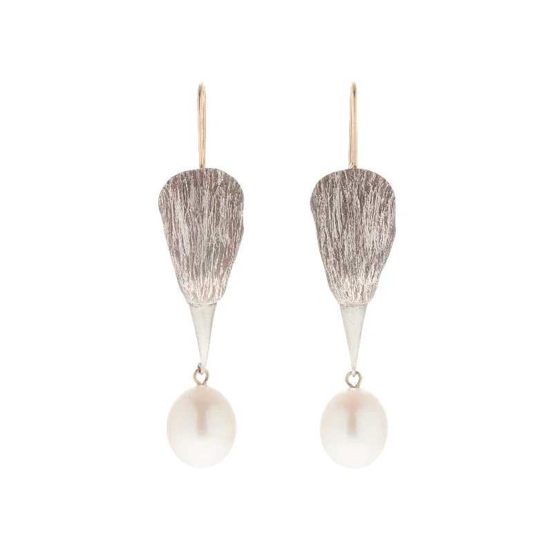 Gabriella Kiss Silver Bird Head with White Pearl Earrings