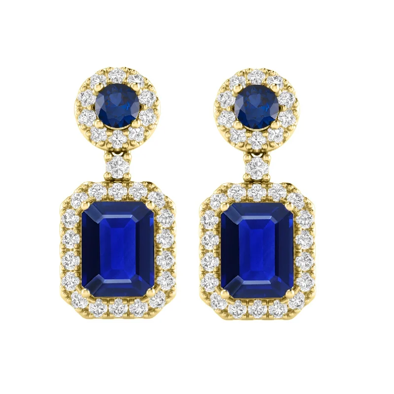 Gold Over Sterling Silver Blue Sapphire,White Topaz Dangle Earring