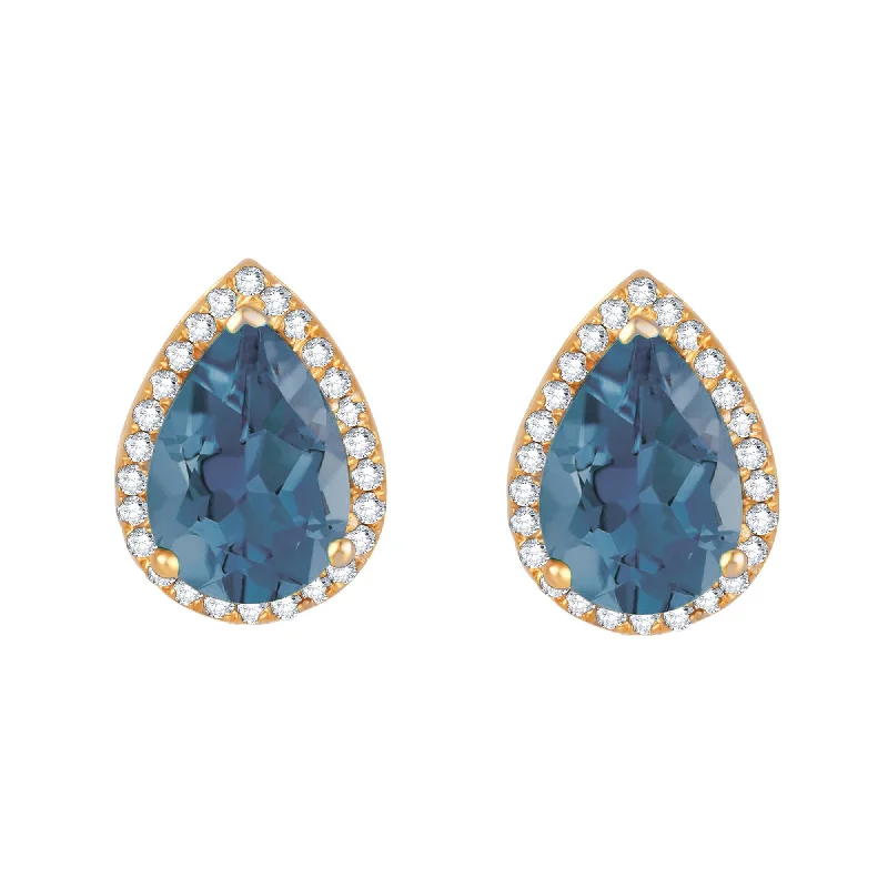 Gold Over Sterling Silver London Blue Topaz & White Zircon Earring