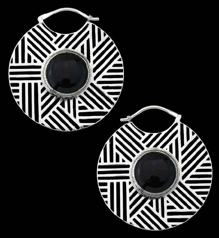 Haphazard Black Obsidian White Brass Ear Weights