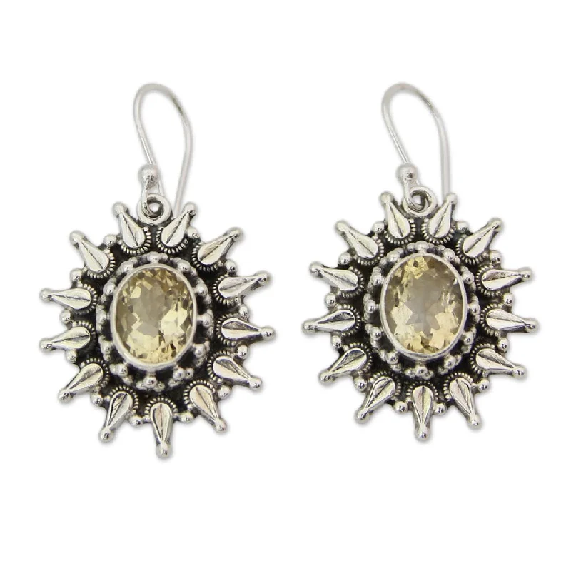 NOVICA Citrine Dangle Earrings, 'Eternal Radiance' (India) - 1.6*1.2