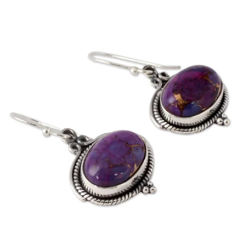 NOVICA Handmade Sterling Silver 'Royal Purple' Turquoise Earrings (India) - 1.5*0.7