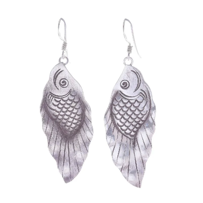 NOVICA Hill Tribe Koi, Silver dangle earrings - 3*0.9