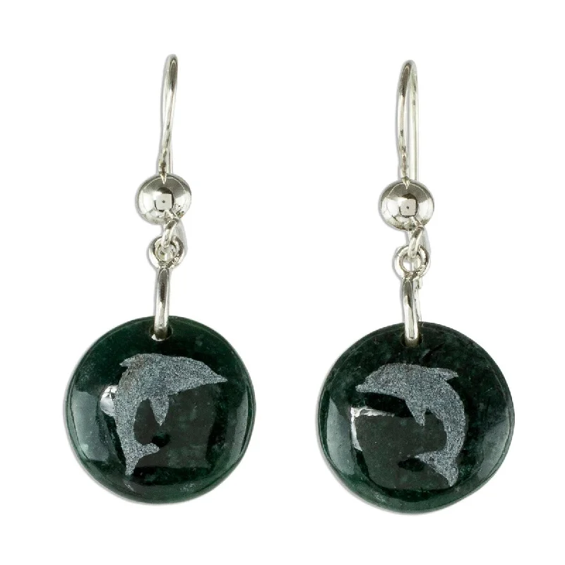 NOVICA Love of Nature - Dolphin, Jade dangle earrings - 1.7*0.7