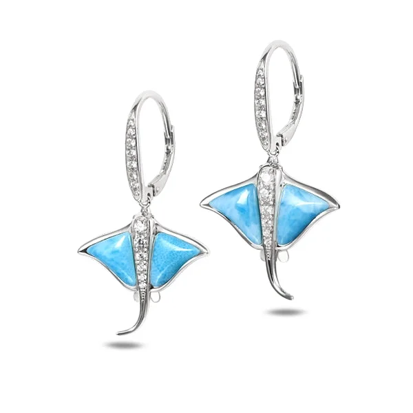 Sterling Silver Larimar Stingray Leverback Earrings