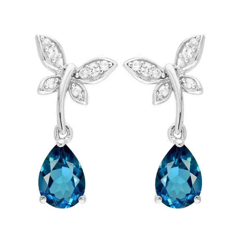 Sterling Silver London Blue Topaz and White Topaz Drop Earring