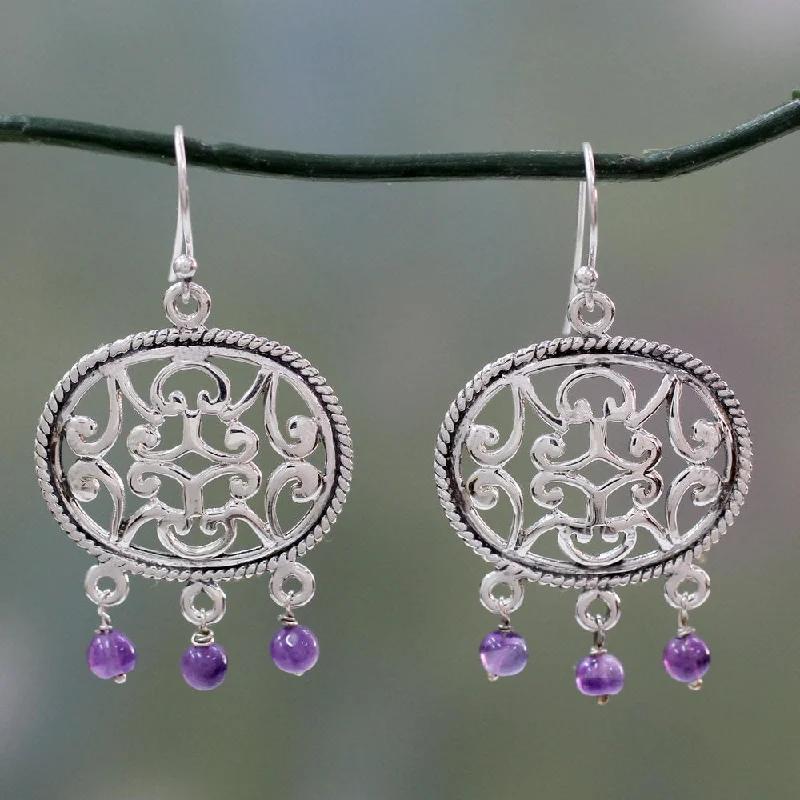 Sterling Silver 'Mughal Visions' Amethyst Earrings