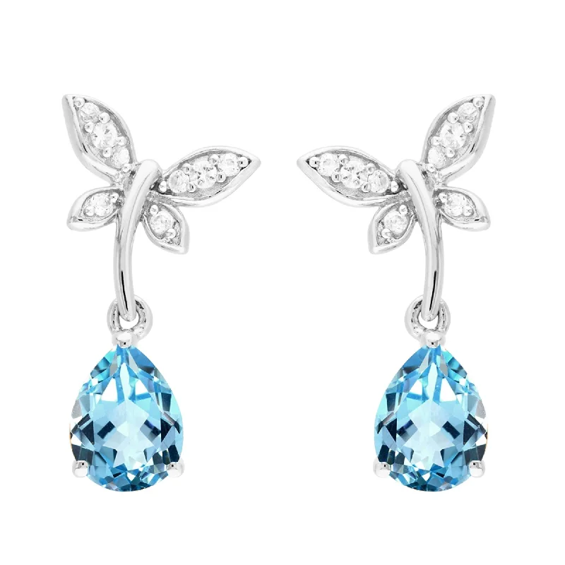 Sterling Silver Sky Blue Topaz and White Topaz Dangle Earring