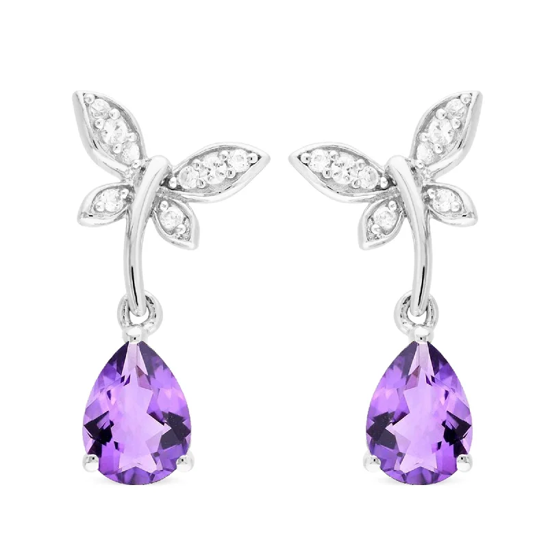 Sterling Silver with Amethyst and White Topaz Drop Earring