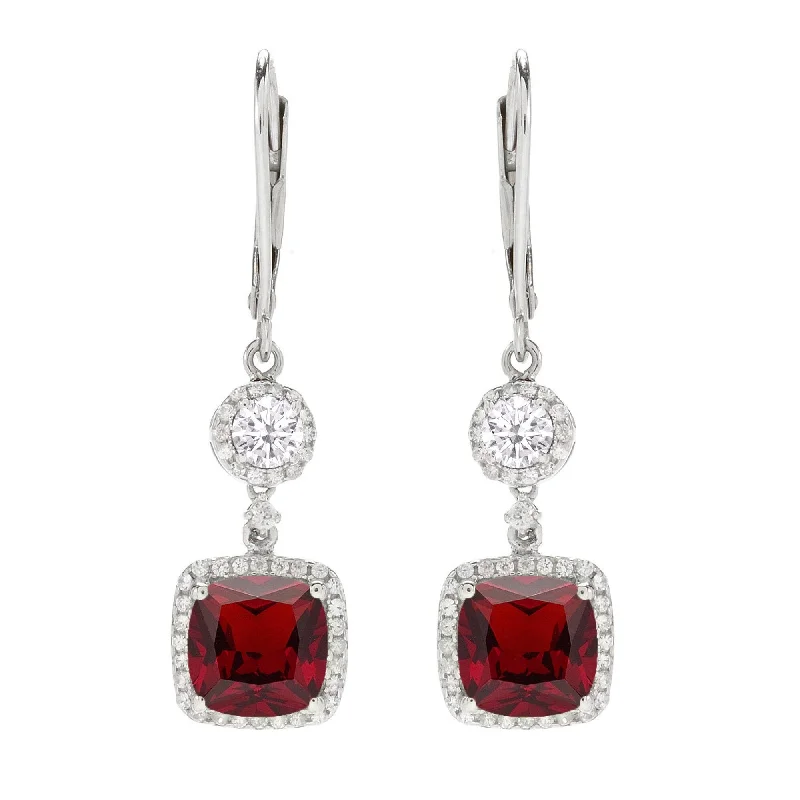 Sterling Silver with Garnet, Moissanite and White Topaz Dangle Earring