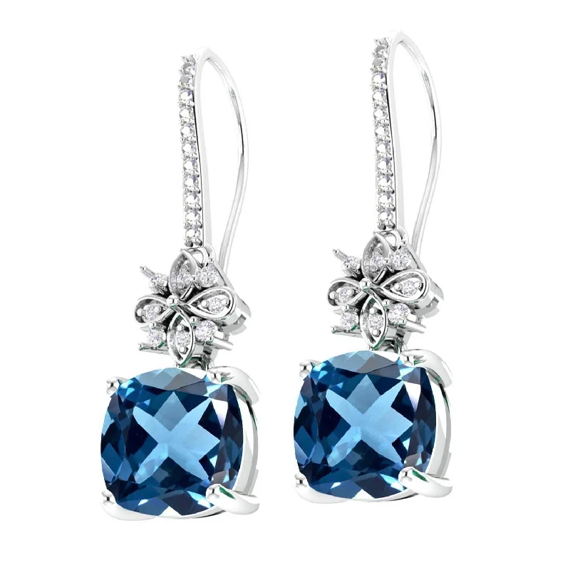 Sterling Silver with London Blue Topaz and White Topaz Dangle Earring