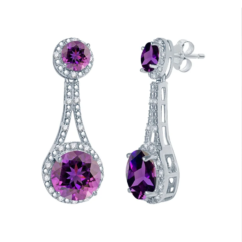 Sterling Silver with Natural Amethyst and White Topaz Drop Earring