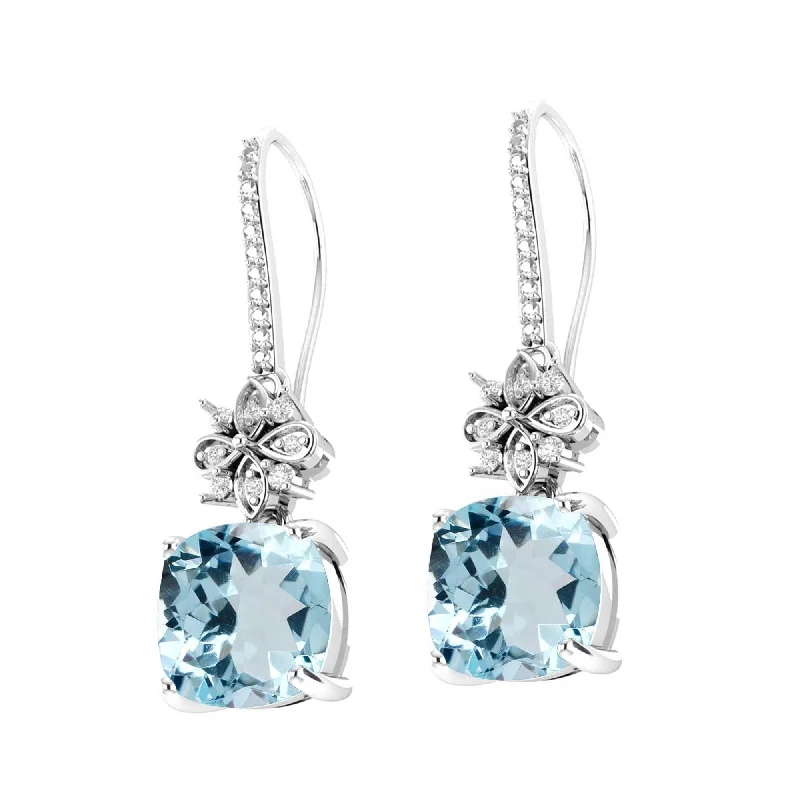 Sterling Silver with Natural Aquamarine and White Topaz Dangle Earring