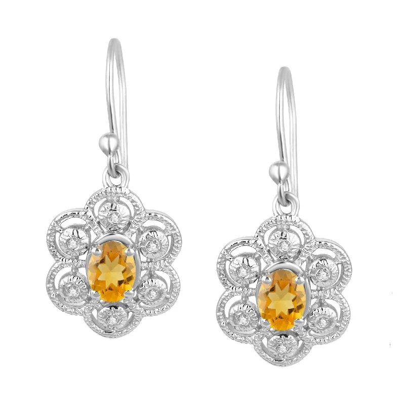 Sterling Silver with Natural Citrine and White Topaz Dangle Earring