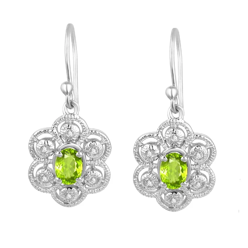 Sterling Silver with Natural Peridot and White Topaz Dangle Earring