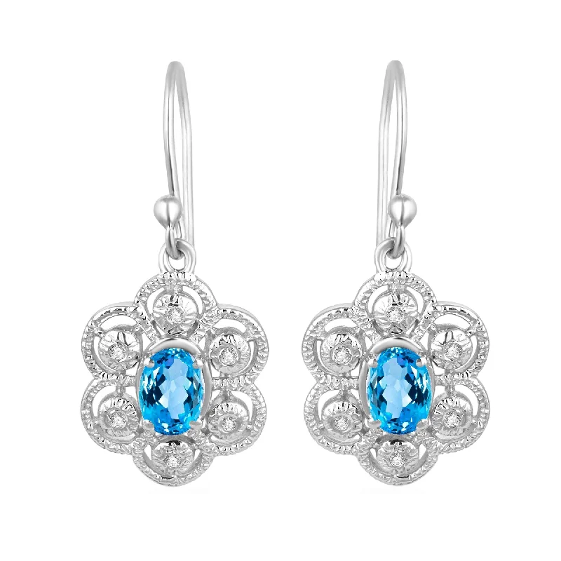 Sterling Silver with Swiss Blue Topaz and White Topaz Dangle Earring