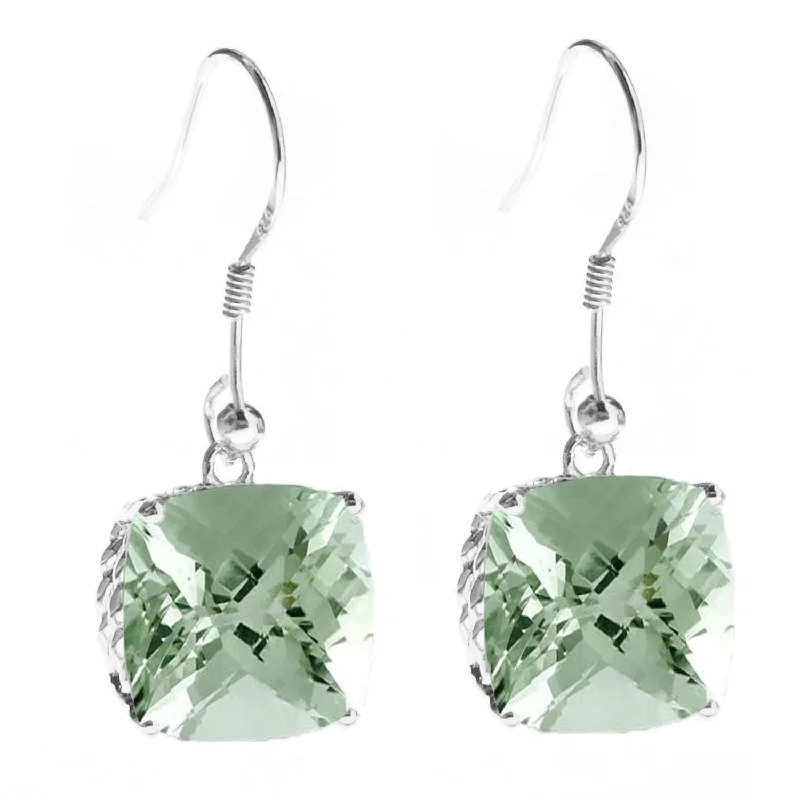 V3 Jewelry Cushion Cut Dangle Earring Sterling Silver 10.80ct Natural Prasiolite